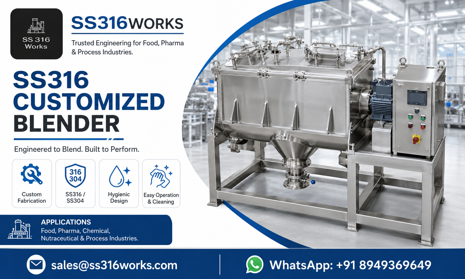 SS316 Customized Blender Manufacturer in India